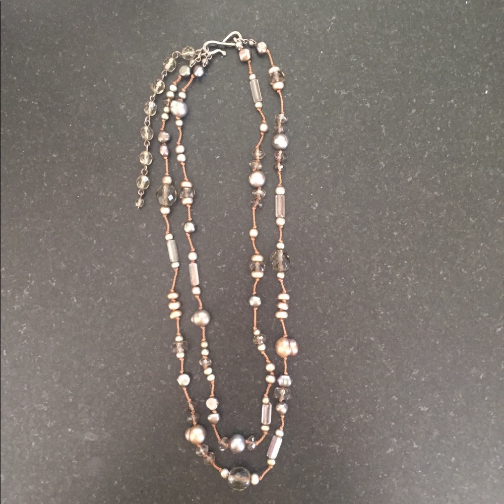 Swarovski crystal & fresh pearl necklace on silk.
